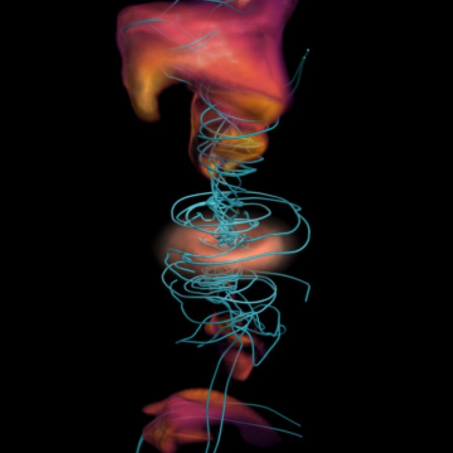 3D GRMHD render of an accretion flow launching an outflow from a spinning black hole